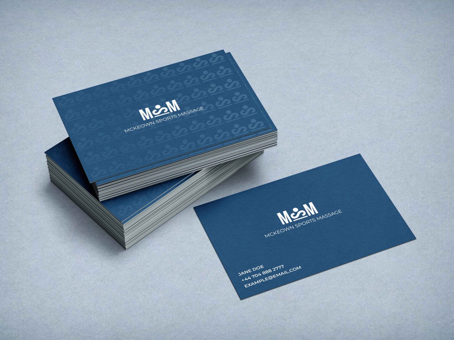 a stack of blue business cards with logo design. Connect with 55 Online